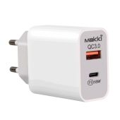 Makki Fast Charger Wall - QC3.0 + Power Distribution Type-C 18W White - MAKKI-PQ18W-WH