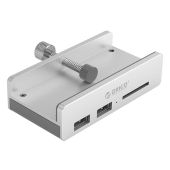 Orico хъб USB 3.0 HUB Clip Type 2 port, SD card reader - aux Micro-USB power input, Aluminum - MH2AC-U3-SV